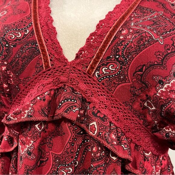 Maurice’s rustic Red Paisley print long sleeve v-neck mini Dress size XS - Picture 3 of 14